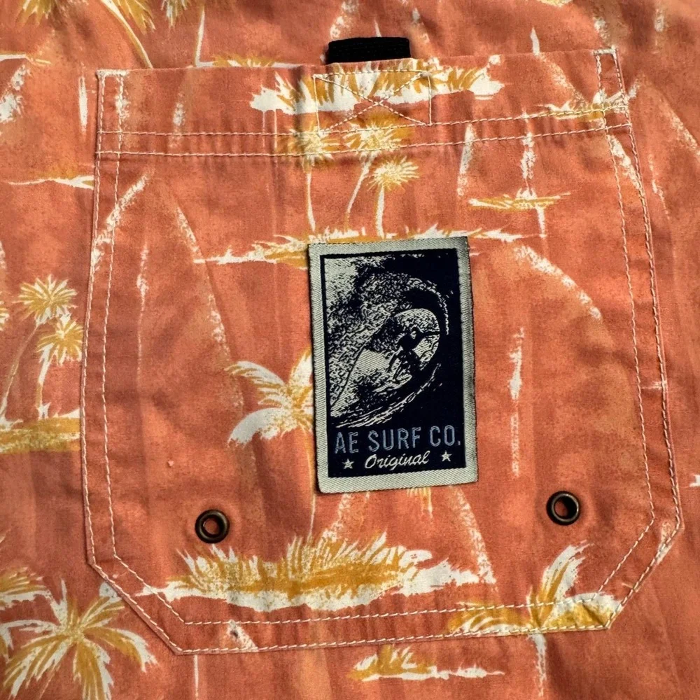 American Eagle Mens Orange‎ Tropical Palm Surfboard Board Swim Shorts Size 34